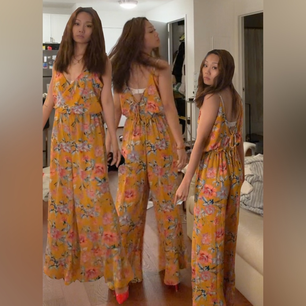 Yellow Floral Tie-Back Maxi Jumpsuit